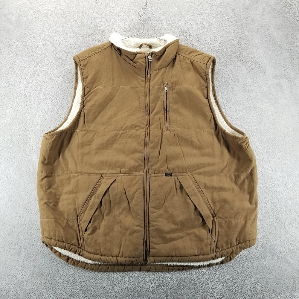 Lee Vest‎ Mens 2XL Brown Sherpa Lined Quilted Zip Front Canvas Workwear